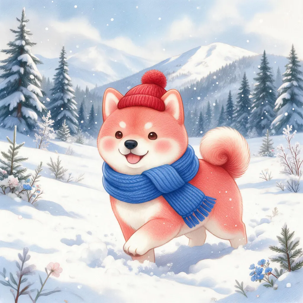 同一张雪地图,多了一顶红色毛线帽